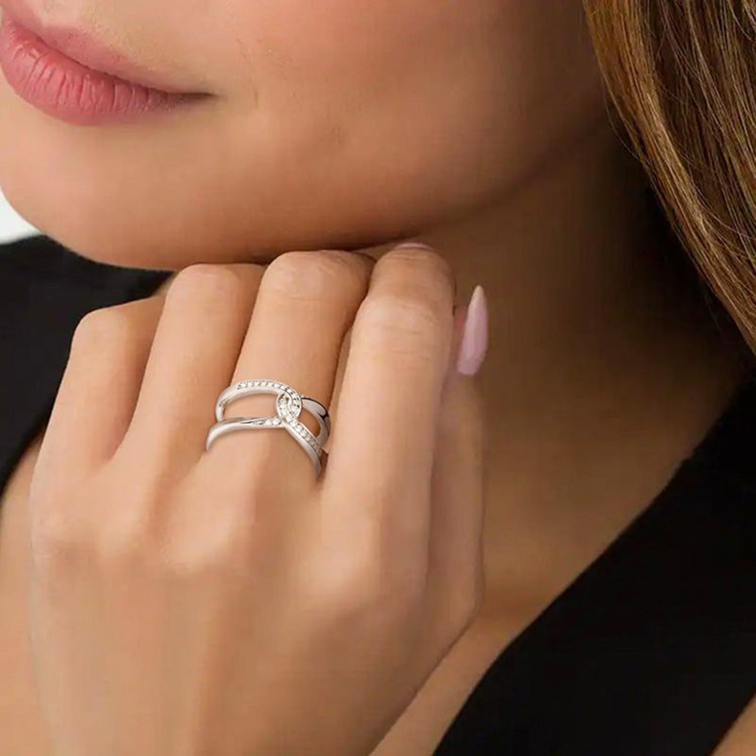 Twisted Inlaid Zircon Double-layered Ring-Bijou Crush