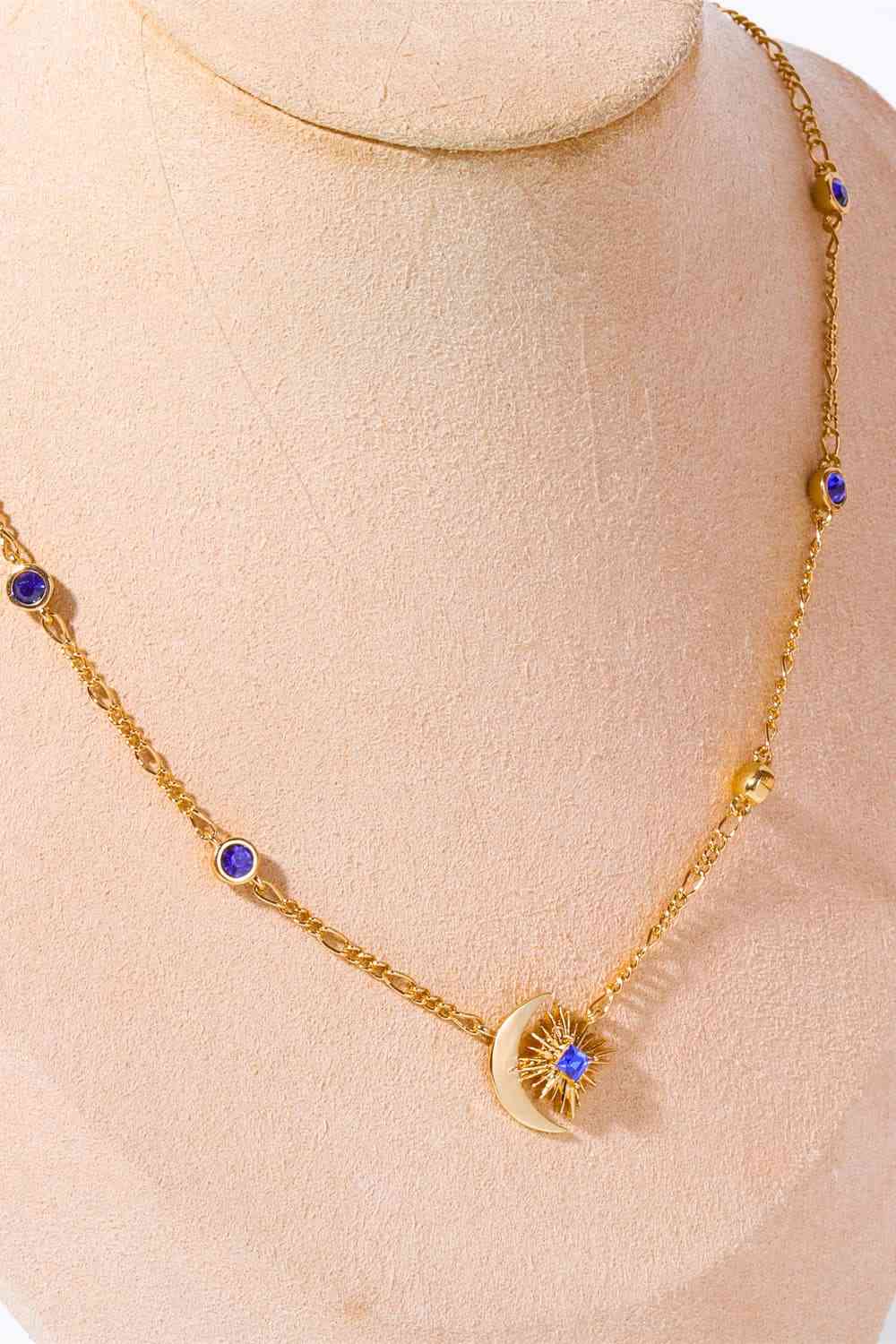 Moon & Star Shape Zircon Pendant Necklace-Bijou Crush