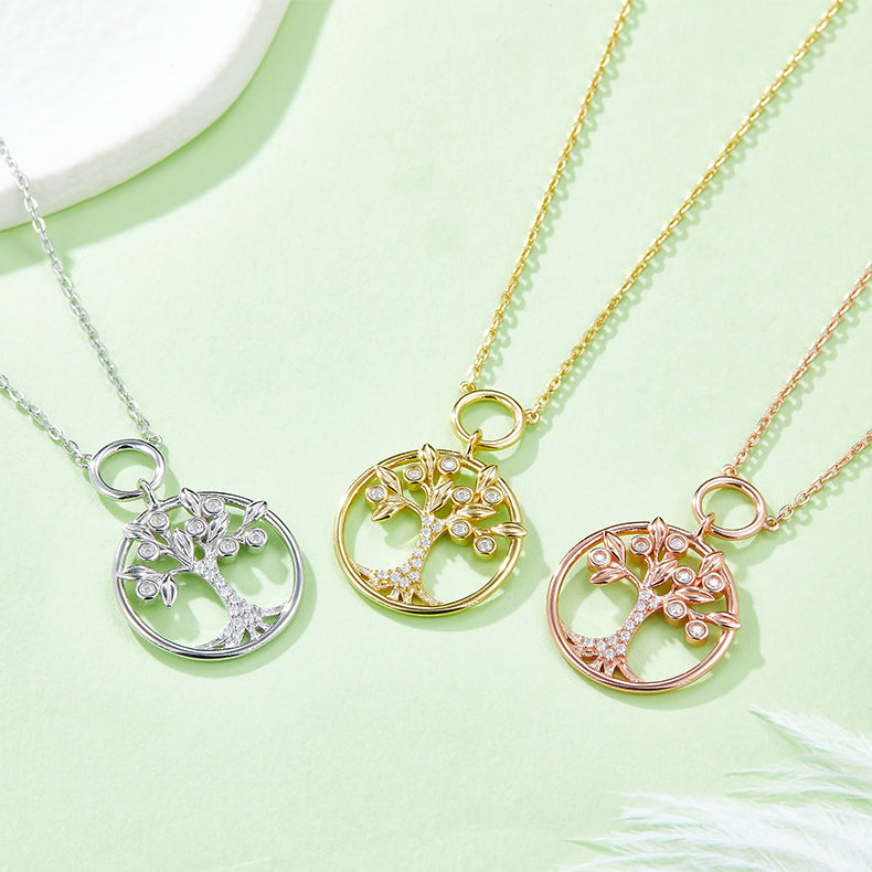Moissanite 925 Sterling Silver Tree Of Life Pendant Necklace-Bijou Crush
