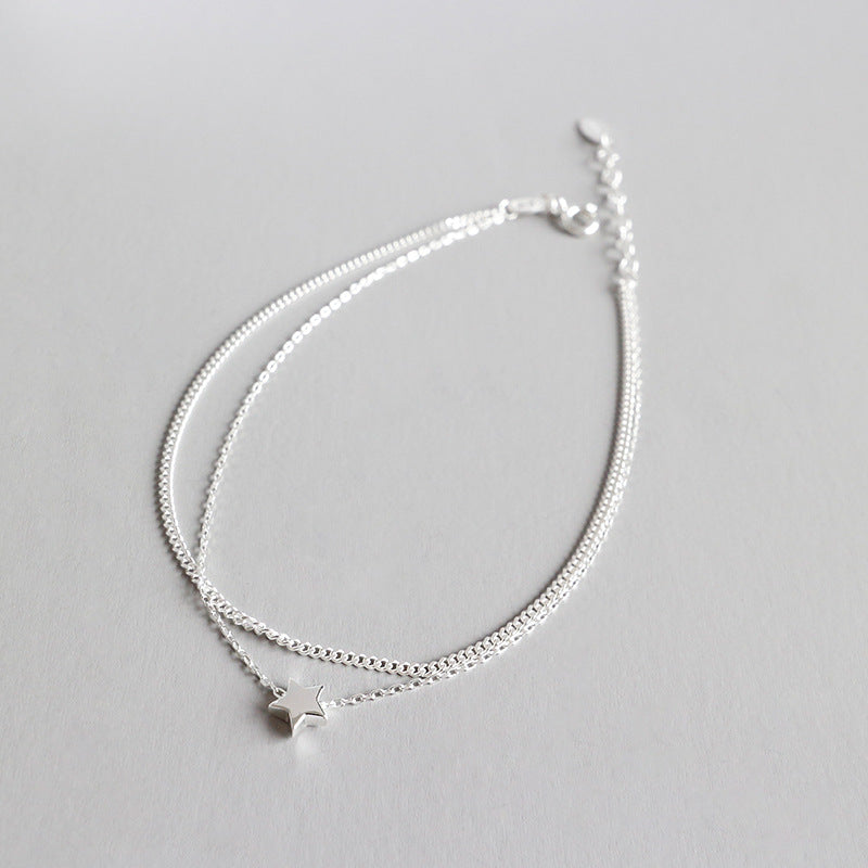 Stacked Rolo Chain Star Anklet in 925 Sterling Silver-Bijou Crush