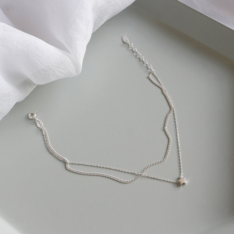 Stacked Rolo Chain Star Anklet in 925 Sterling Silver-Bijou Crush