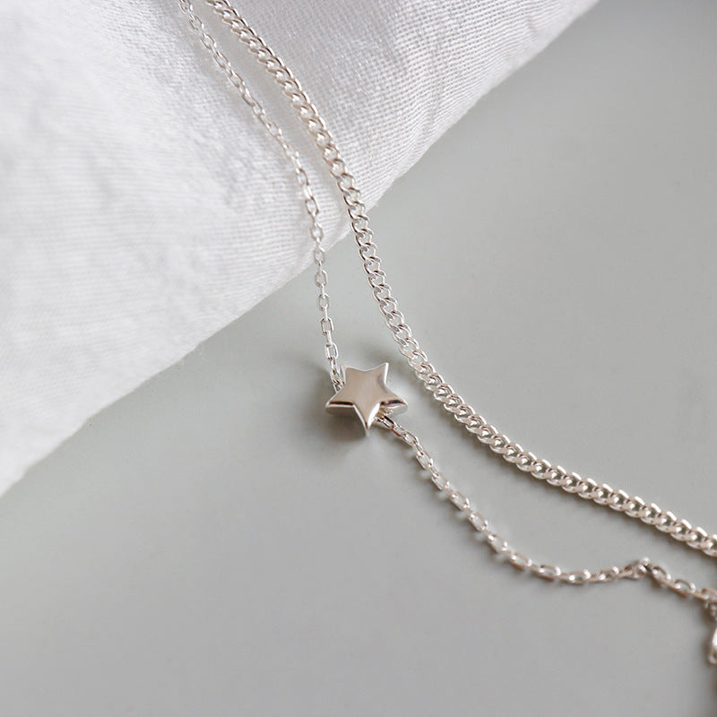 Stacked Rolo Chain Star Anklet in 925 Sterling Silver-Bijou Crush
