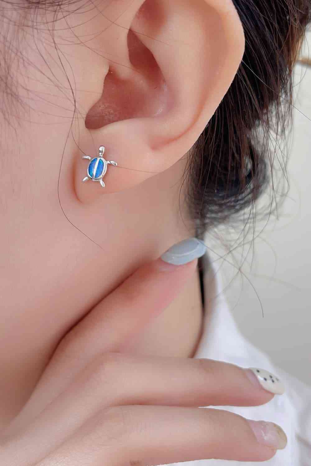 Opal Turtle 925 Sterling Silver Stud Earrings-Bijou Crush