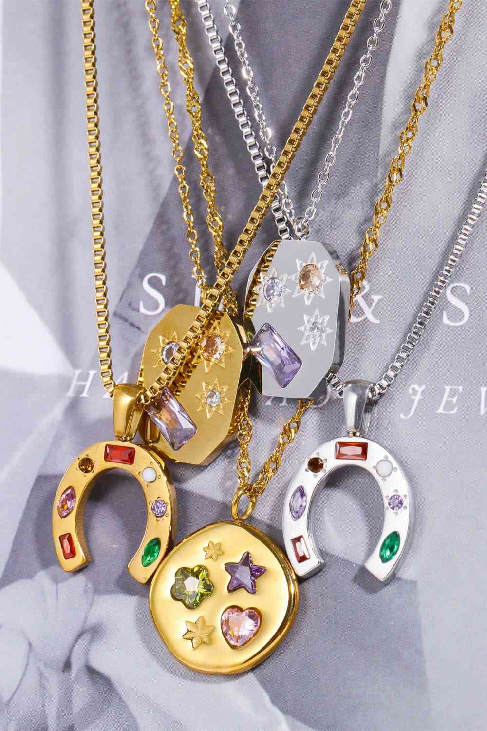 Inlaid Zircon Pendant Stainless Steel Necklace-Bijou Crush