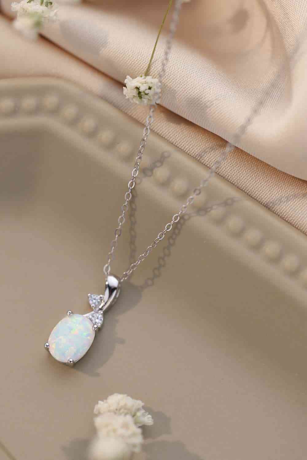 Opal Oval Pendant Chain Necklace-Bijou Crush