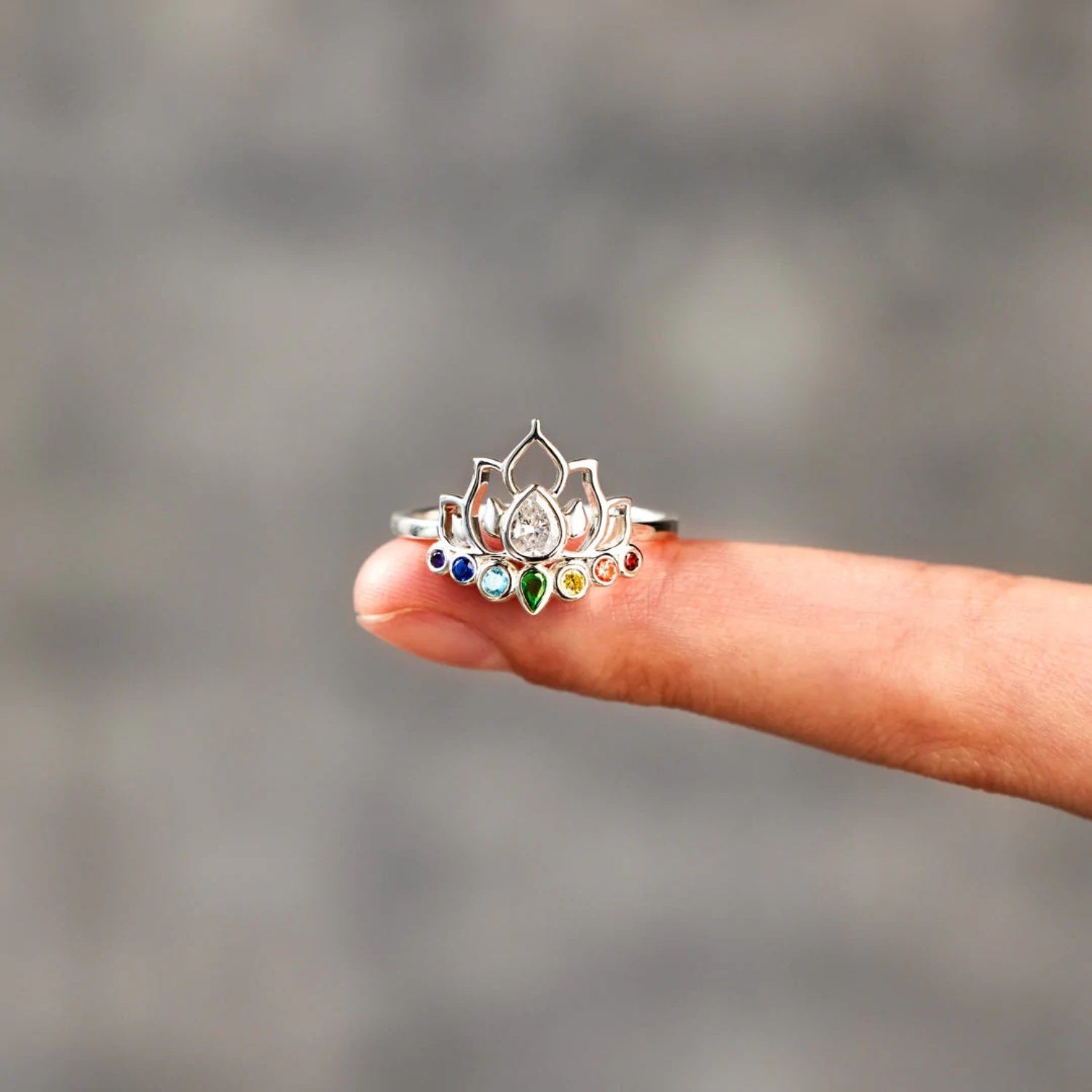 925 Sterling Silver Inlaid Zircon Lotus Shape Ring-Bijou Crush