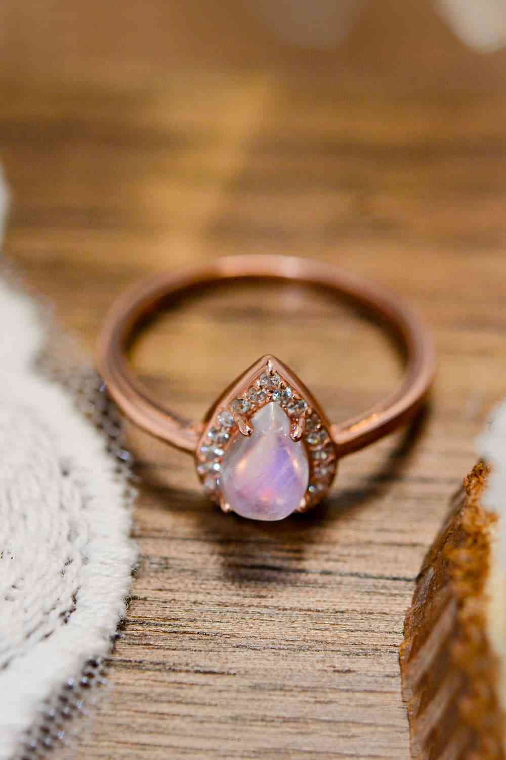 Moonstone Teardrop 925 Sterling Silver Halo Ring-Bijou Crush
