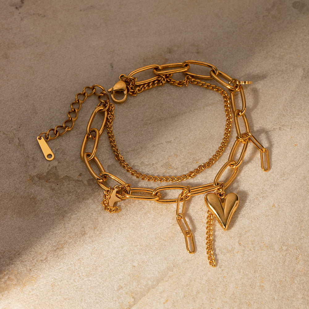 Stainless Steel Double Layered Charm Bracelet-Bijou Crush