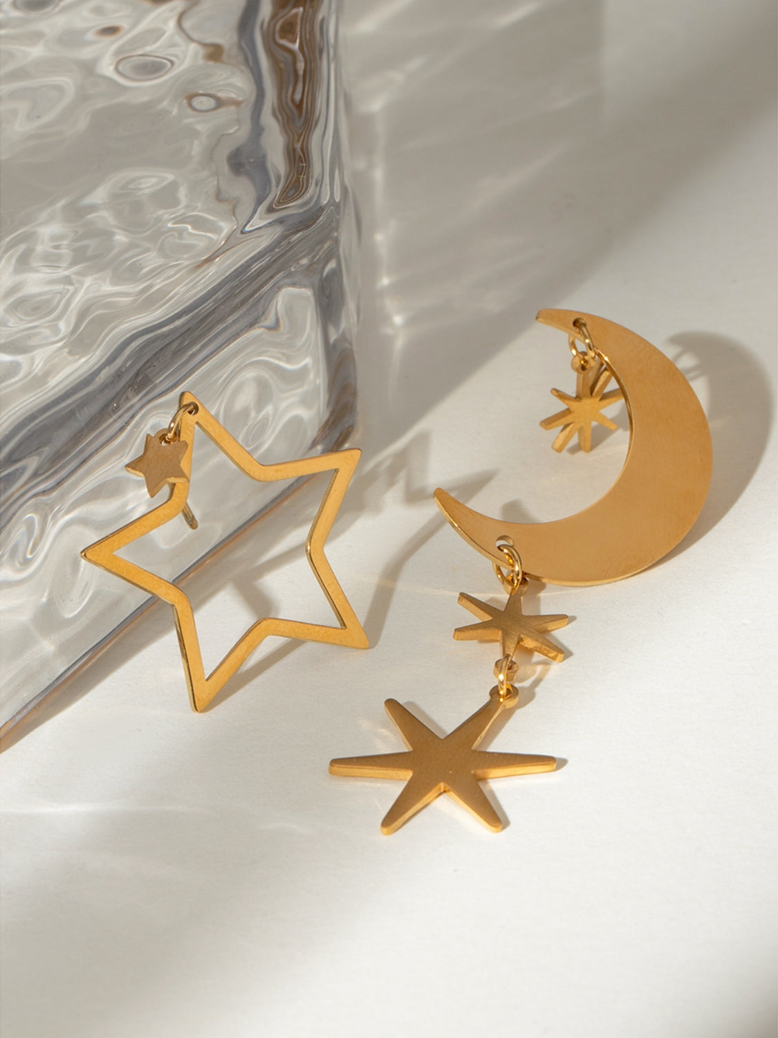18K Gold-Plated Moon & Star Dangle Earrings-Bijou Crush