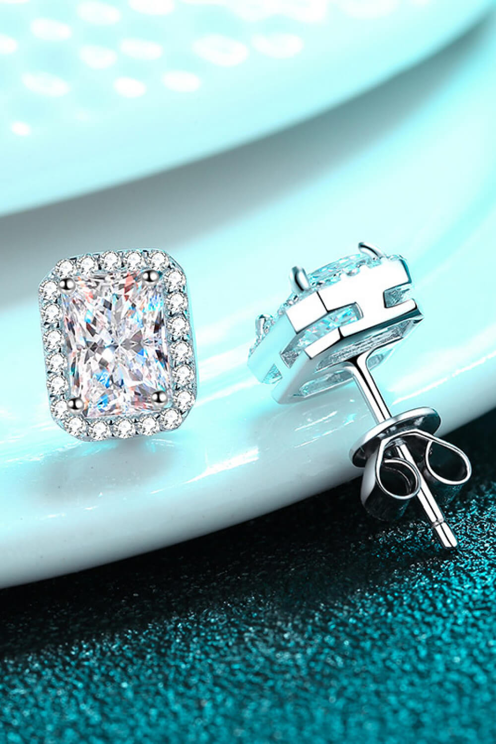 Adored 1 Carat Moissanite Rhodium-Plated Square Stud Earrings-Bijou Crush