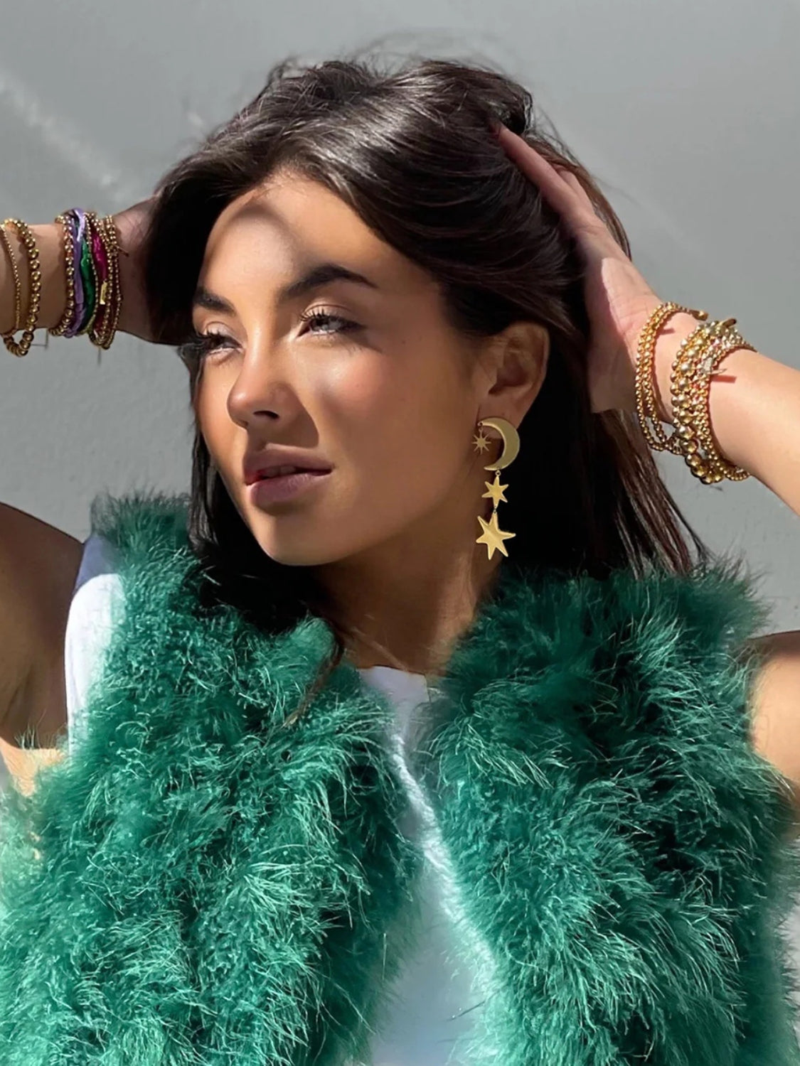 18K Gold-Plated Moon & Star Dangle Earrings-Bijou Crush