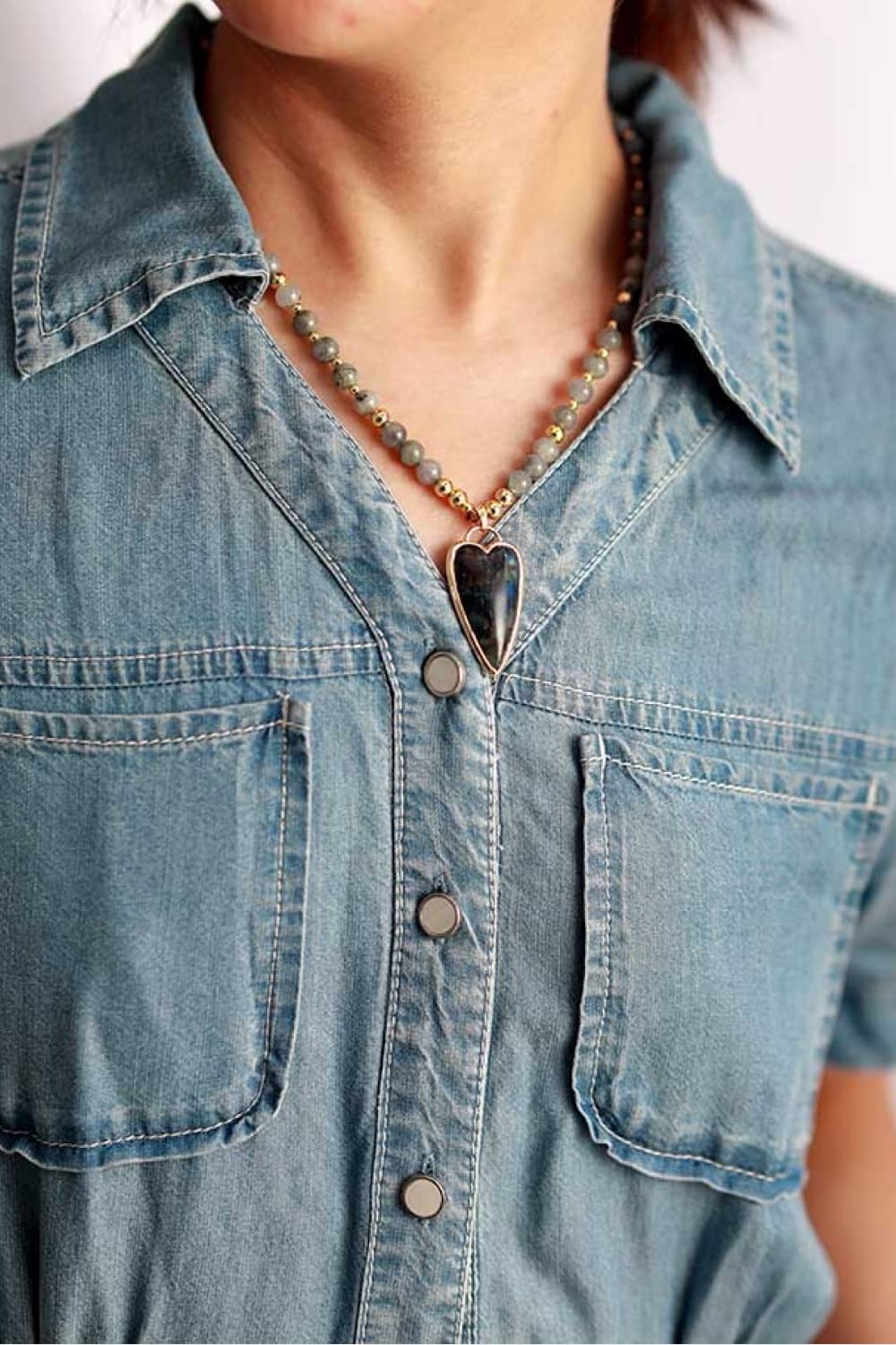 Natural Stone Pendant Beaded Necklace-Bijou Crush
