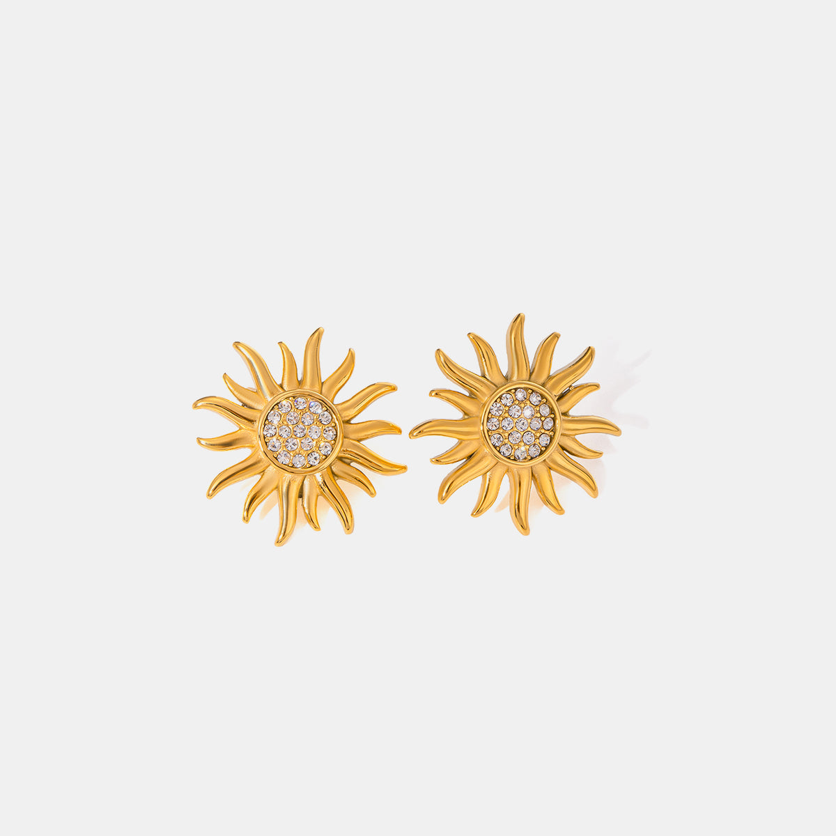 Stainless Steel Inlaid Rhinestone Sun Shape Stud Earrings-Bijou Crush