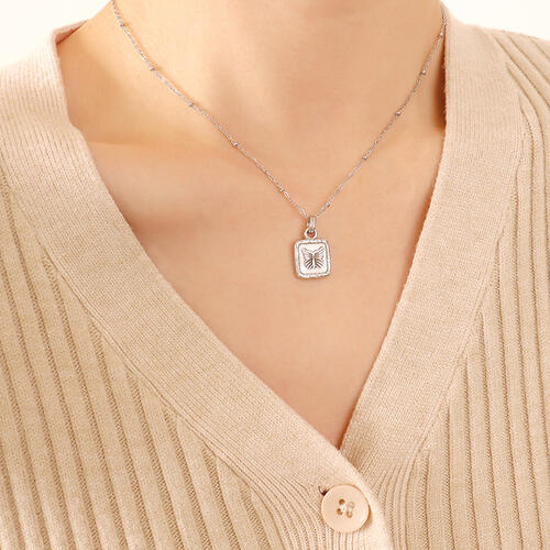 Butterfly Square Titanium Steel Pendant Necklace-Bijou Crush