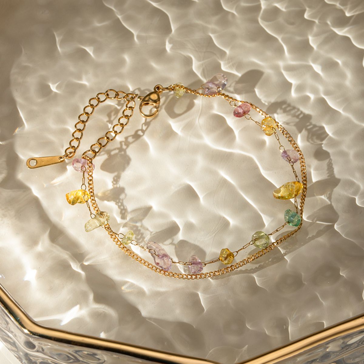 Natural Stone Double Layered Bracelet - 18K Gold-Plated-Bijou Crush