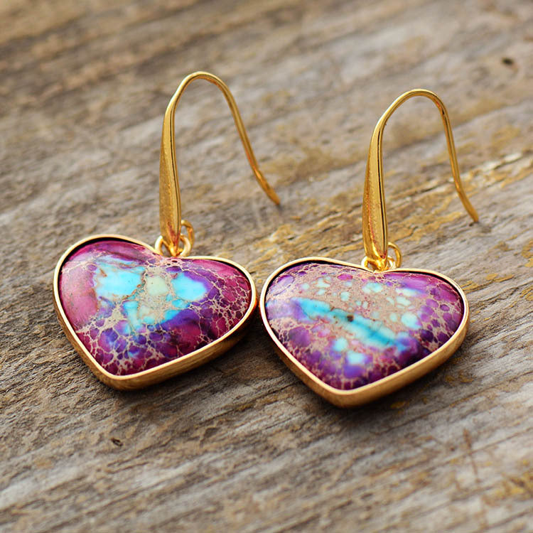 Natural Stone Heart Drop Earrings-Bijou Crush