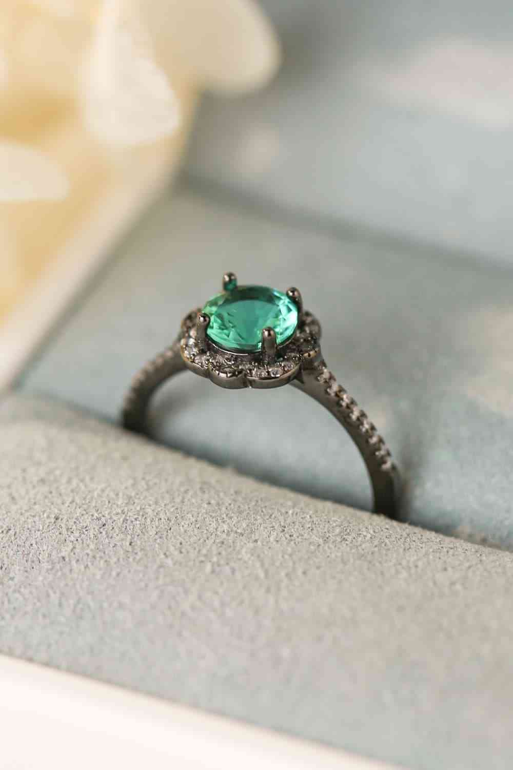 Paraiba Blue Zircon Flower Shape Ring-Bijou Crush