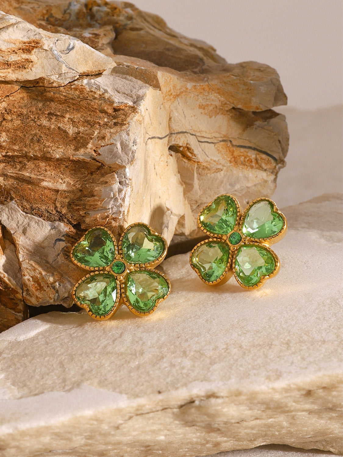 Stainless Steel Zircon Lucky Clover Earrings-Bijou Crush