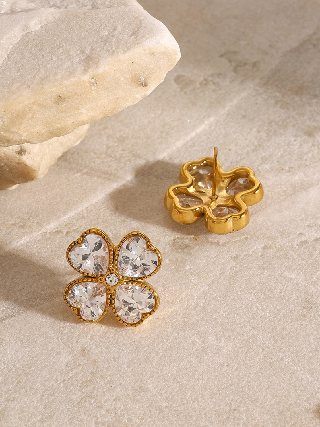 Stainless Steel Zircon Lucky Clover Earrings-Bijou Crush