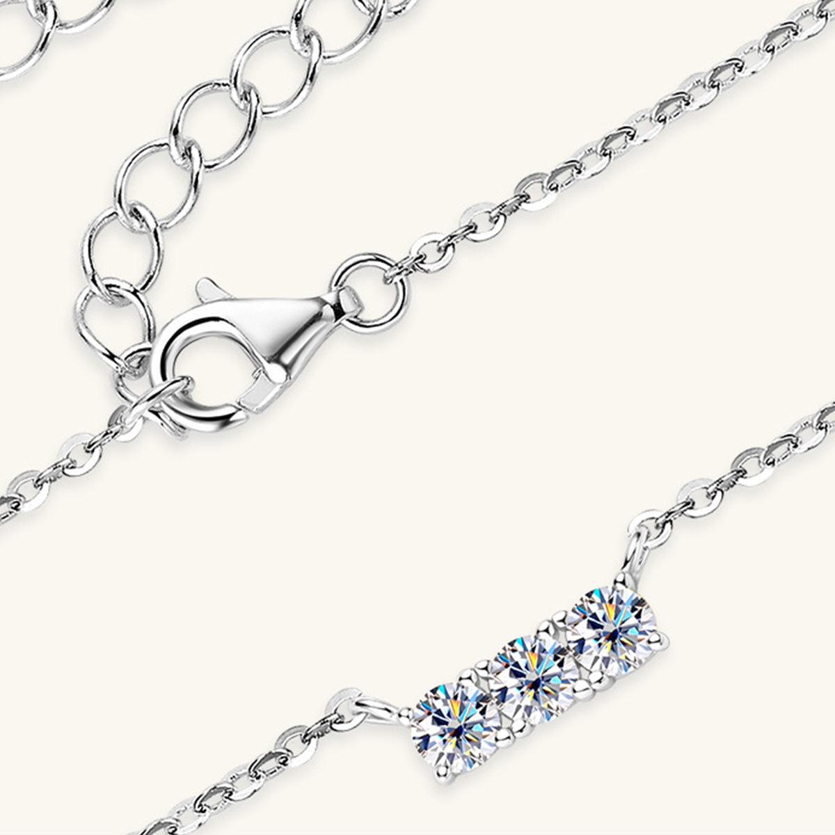 925 Sterling Silver Inlaid Moissanite Bar Necklace-Bijou Crush