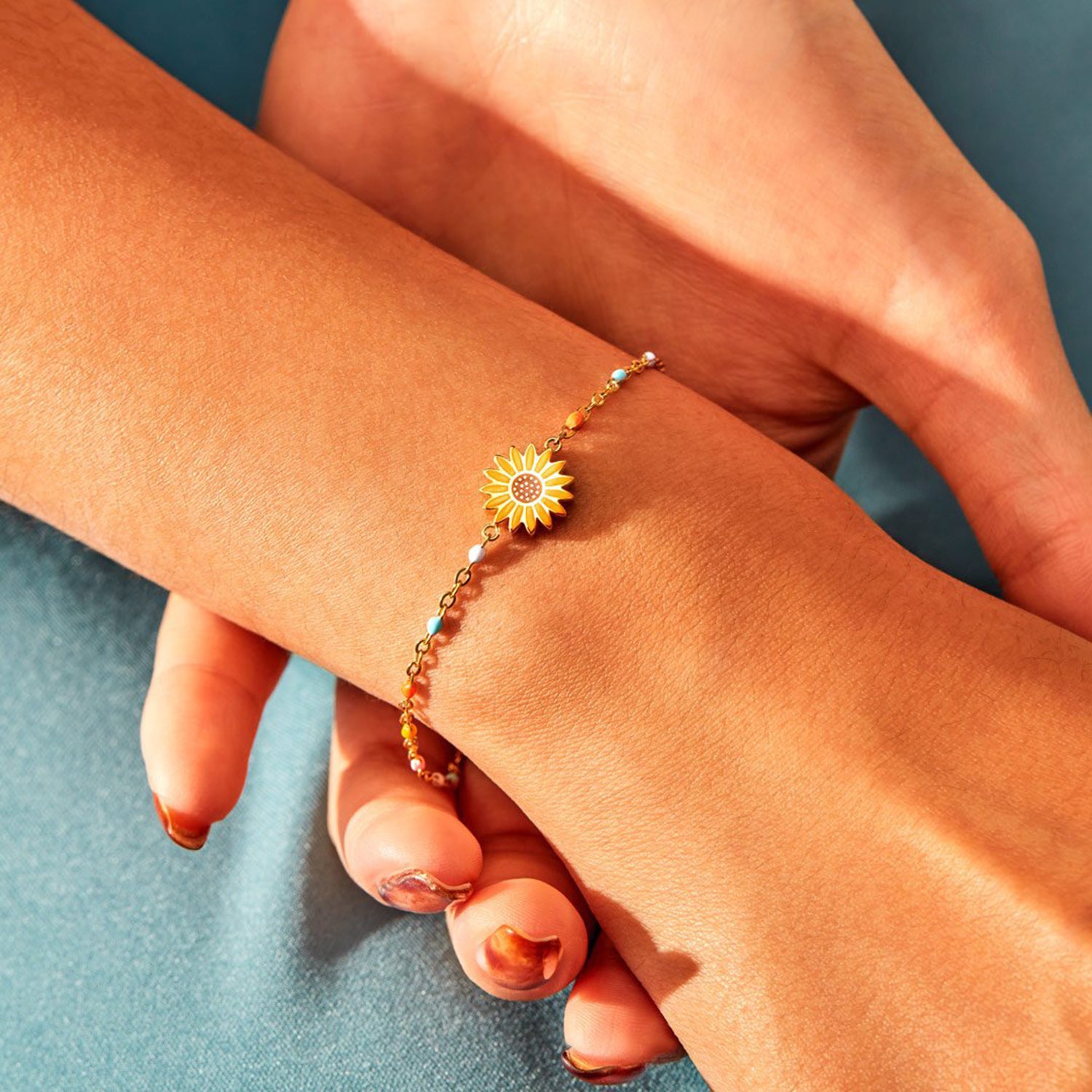 Sunflower Shape 18K Gold-Plated Bead Bracelet-Bijou Crush