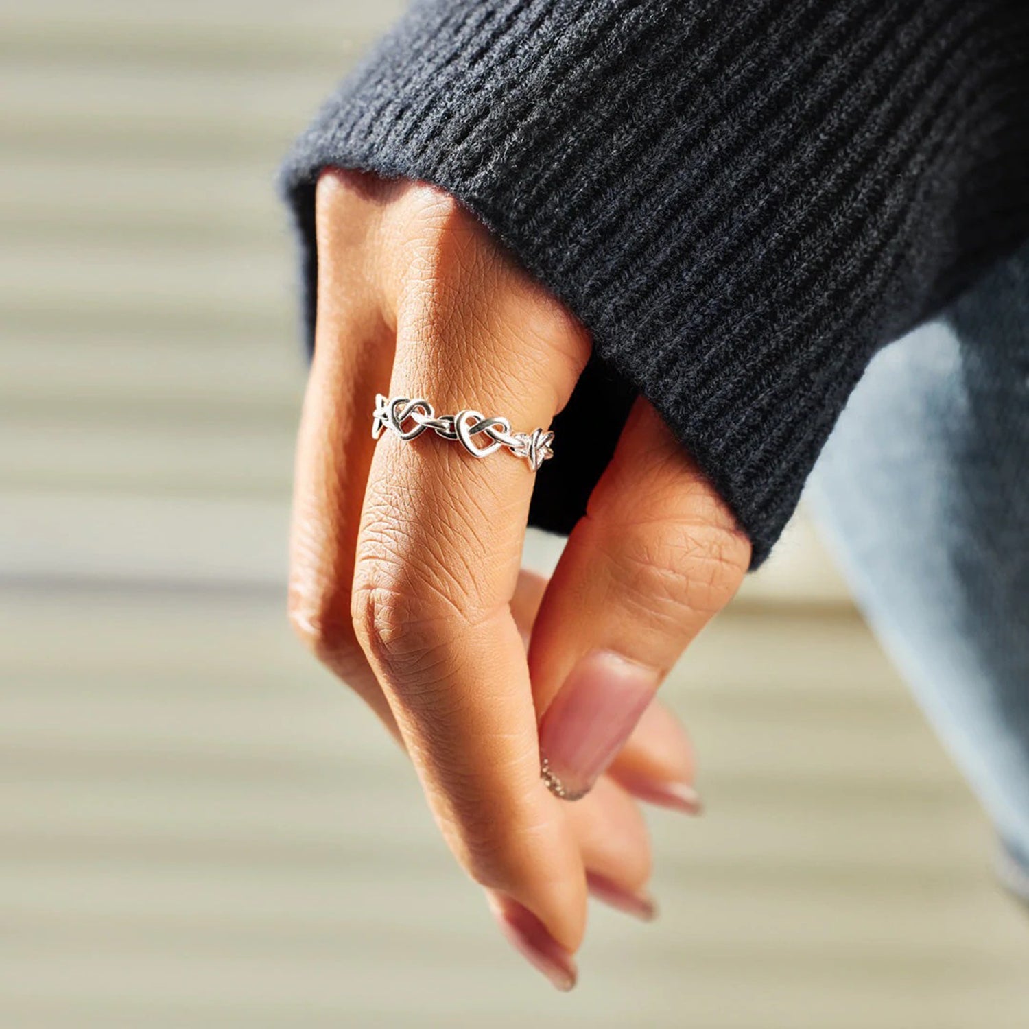 Knotted Hearts 925 Sterling Silver Open Ring-Bijou Crush