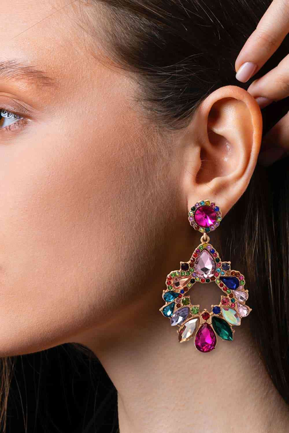 Zinc Alloy Frame Glass Stone Dangle Earrings-Bijou Crush
