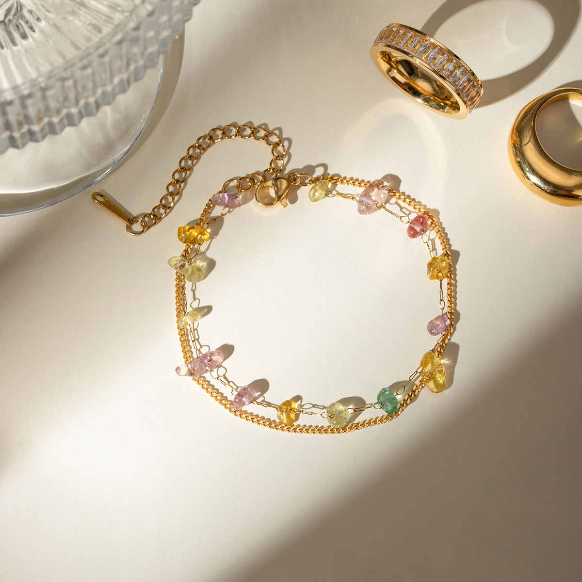 Natural Stone Double Layered Bracelet - 18K Gold-Plated-Bijou Crush