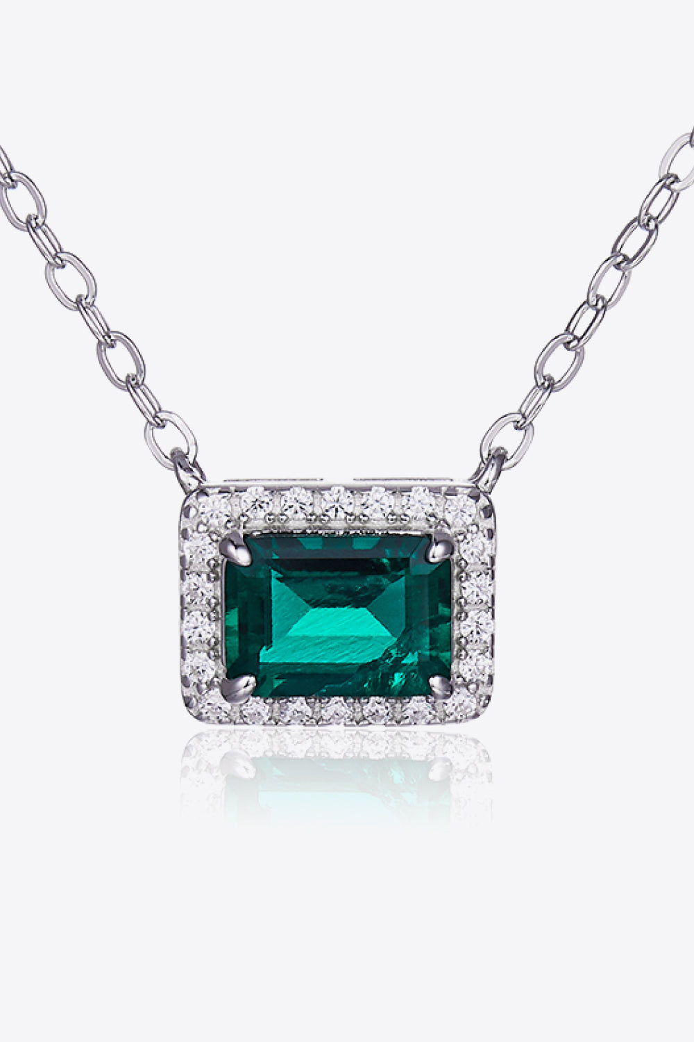 Lab-Grown Emerald Rectangle Pendant Necklace-Bijou Crush