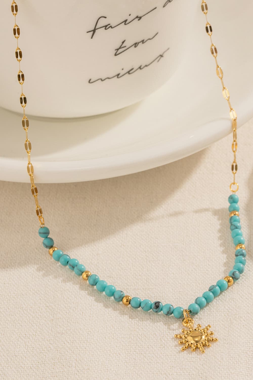 Turquoise Beaded 18K Gold-Plated Sun Shape Pendant Necklace-Bijou Crush