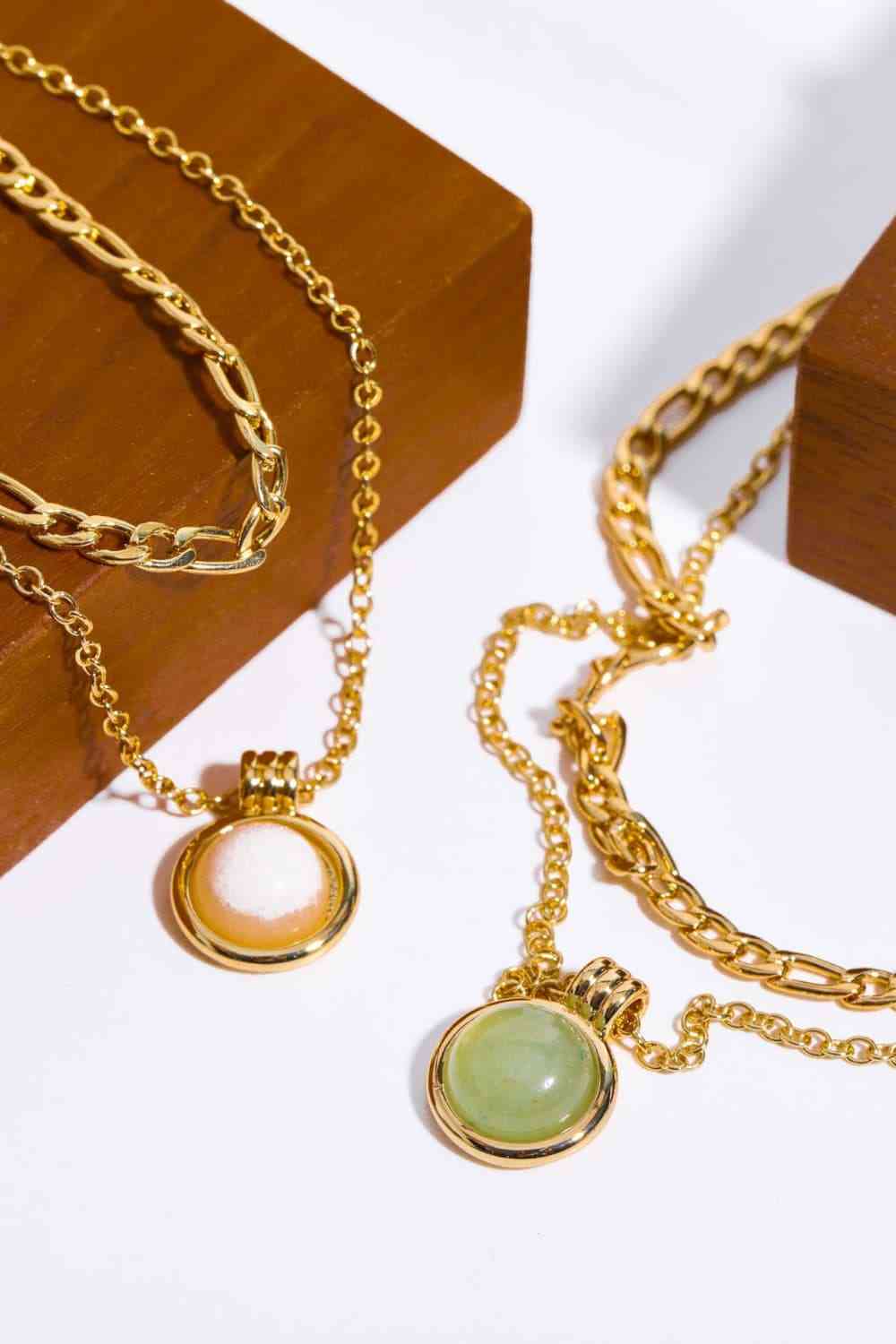 Copper 14K Gold-Plated Round Shape Aventurine Pendant Necklace-Bijou Crush