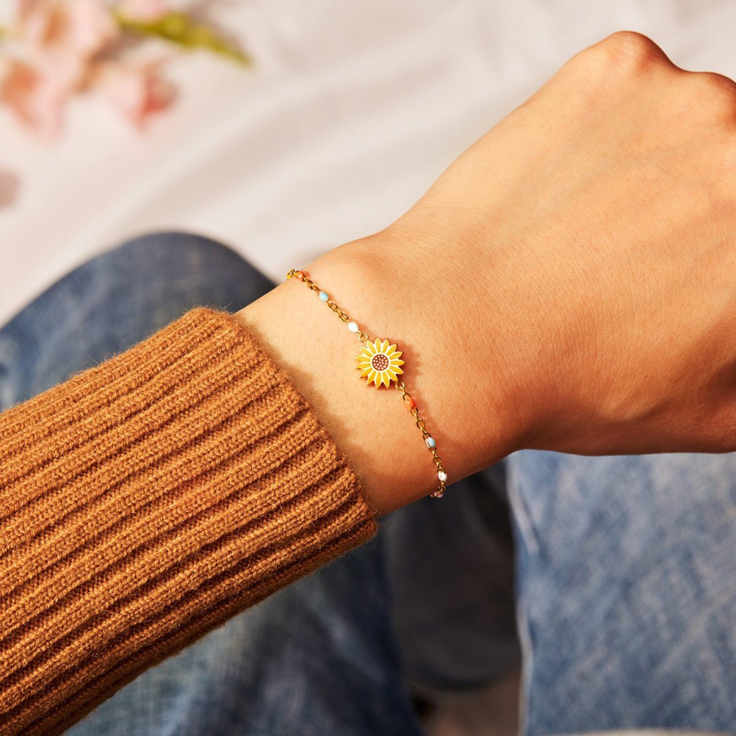Sunflower Shape 18K Gold-Plated Bead Bracelet-Bijou Crush