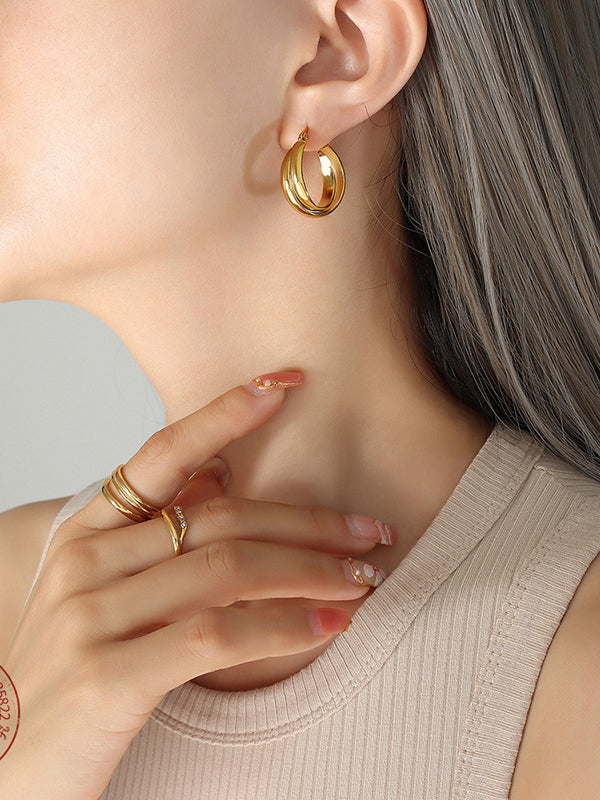 18K Gold-Plated Titanium Steel Huggie Earrings-Bijou Crush