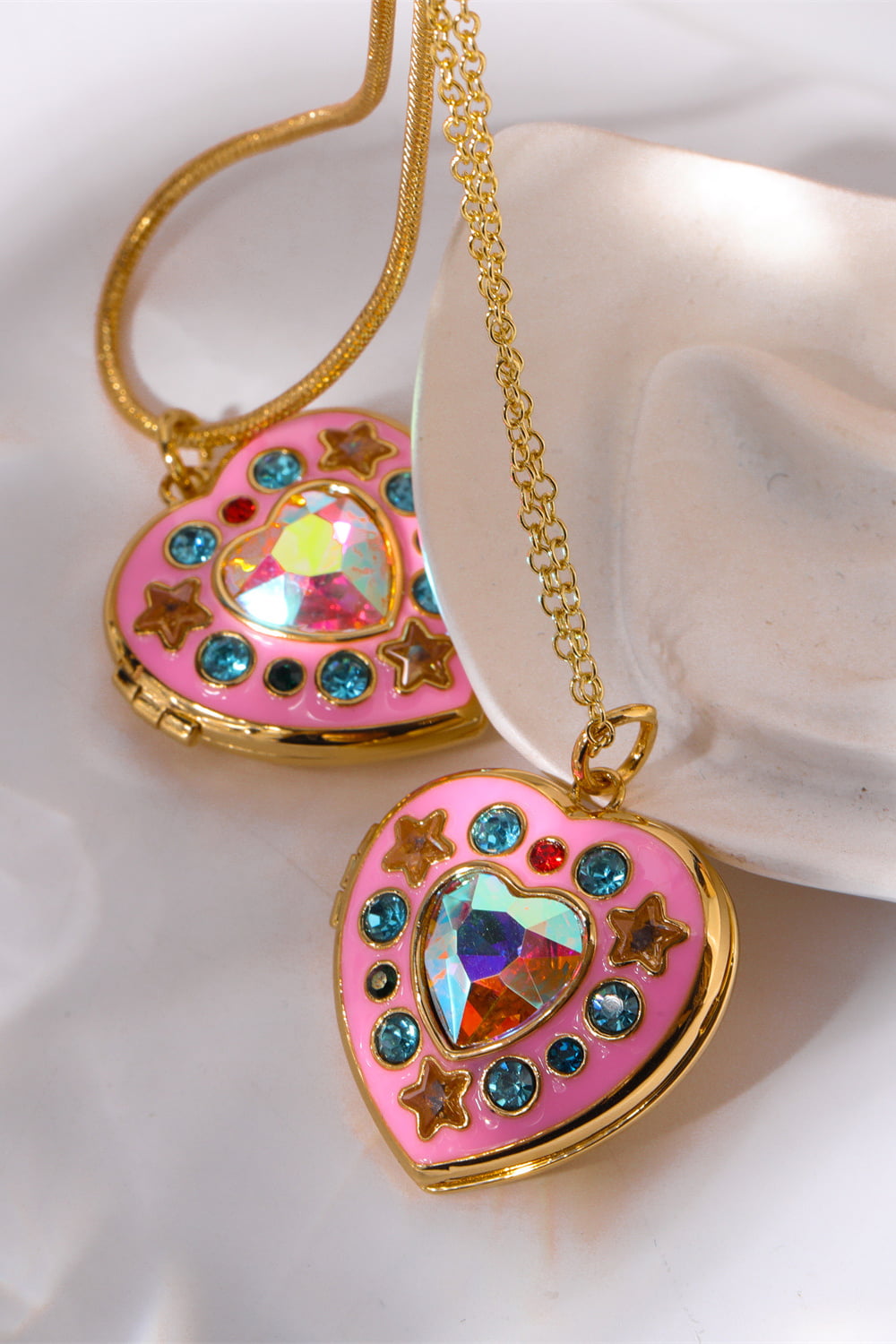 Rhinestone Decor Heart Box Pendant Necklace-Bijou Crush