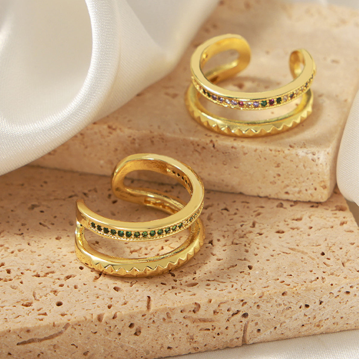 Gold-Plated Czech Diamond Double-Layered Ring-Bijou Crush