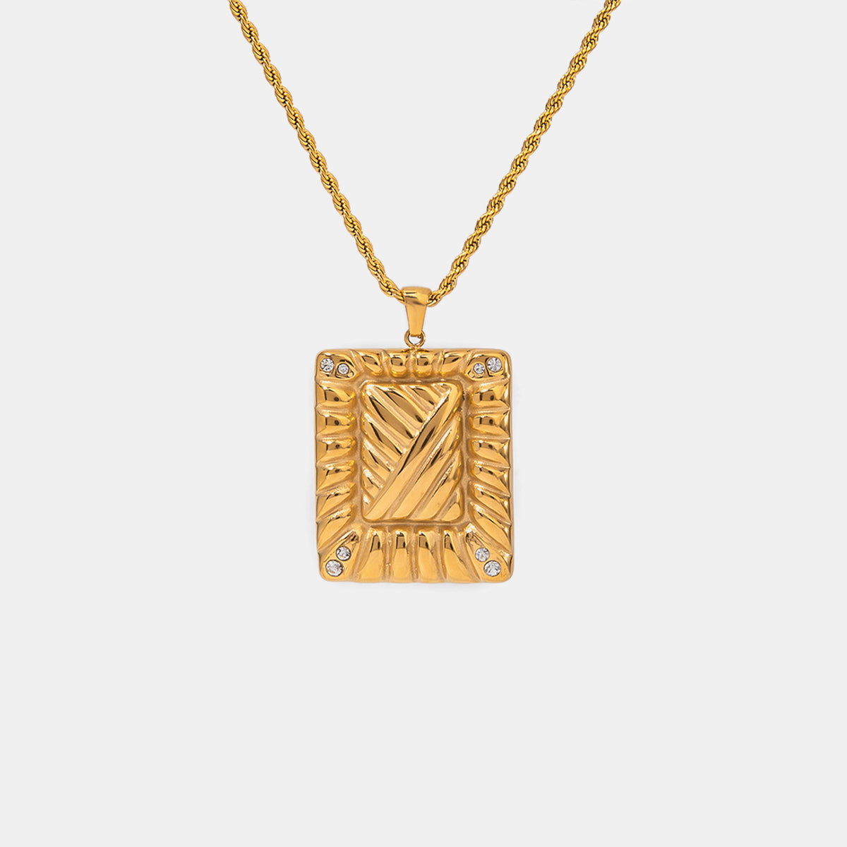 Rhinestone Rectangle Pendant Necklace – 18K Gold-Plated Elegance-Bijou Crush