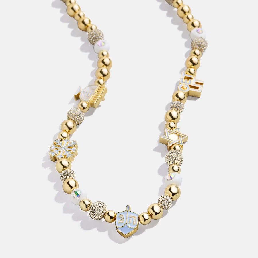 Rhinestone 14K Gold-Plated Beaded Necklace-Bijou Crush
