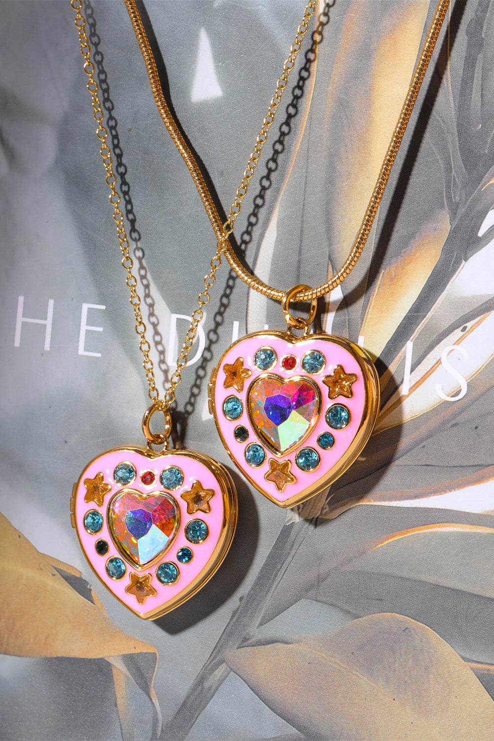 Rhinestone Decor Heart Box Pendant Necklace-Bijou Crush