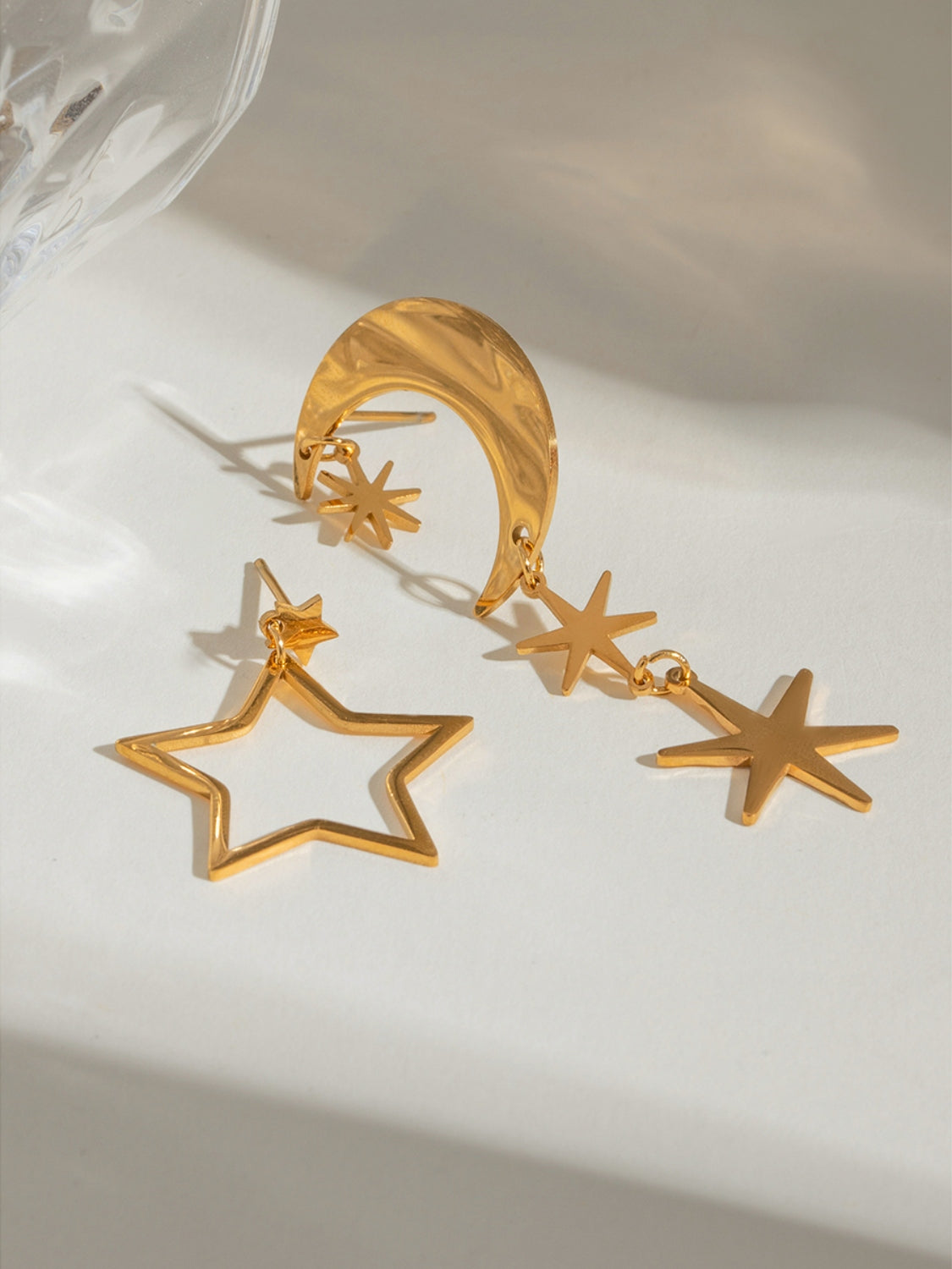 18K Gold-Plated Moon & Star Dangle Earrings-Bijou Crush
