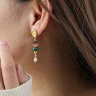 Natural Stone Freshwater Pearl Dangle Earrings-Bijou Crush
