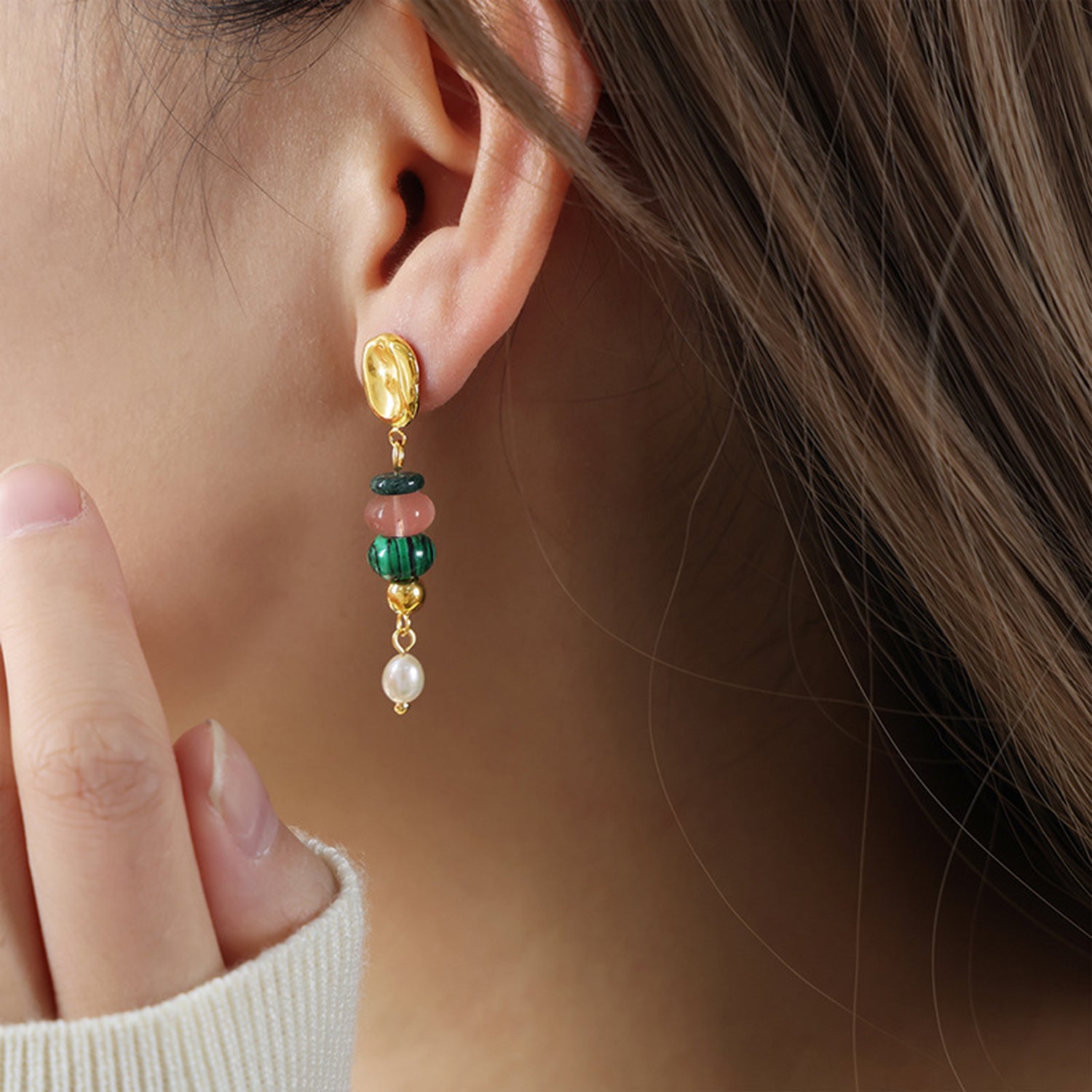 Natural Stone Freshwater Pearl Dangle Earrings-Bijou Crush