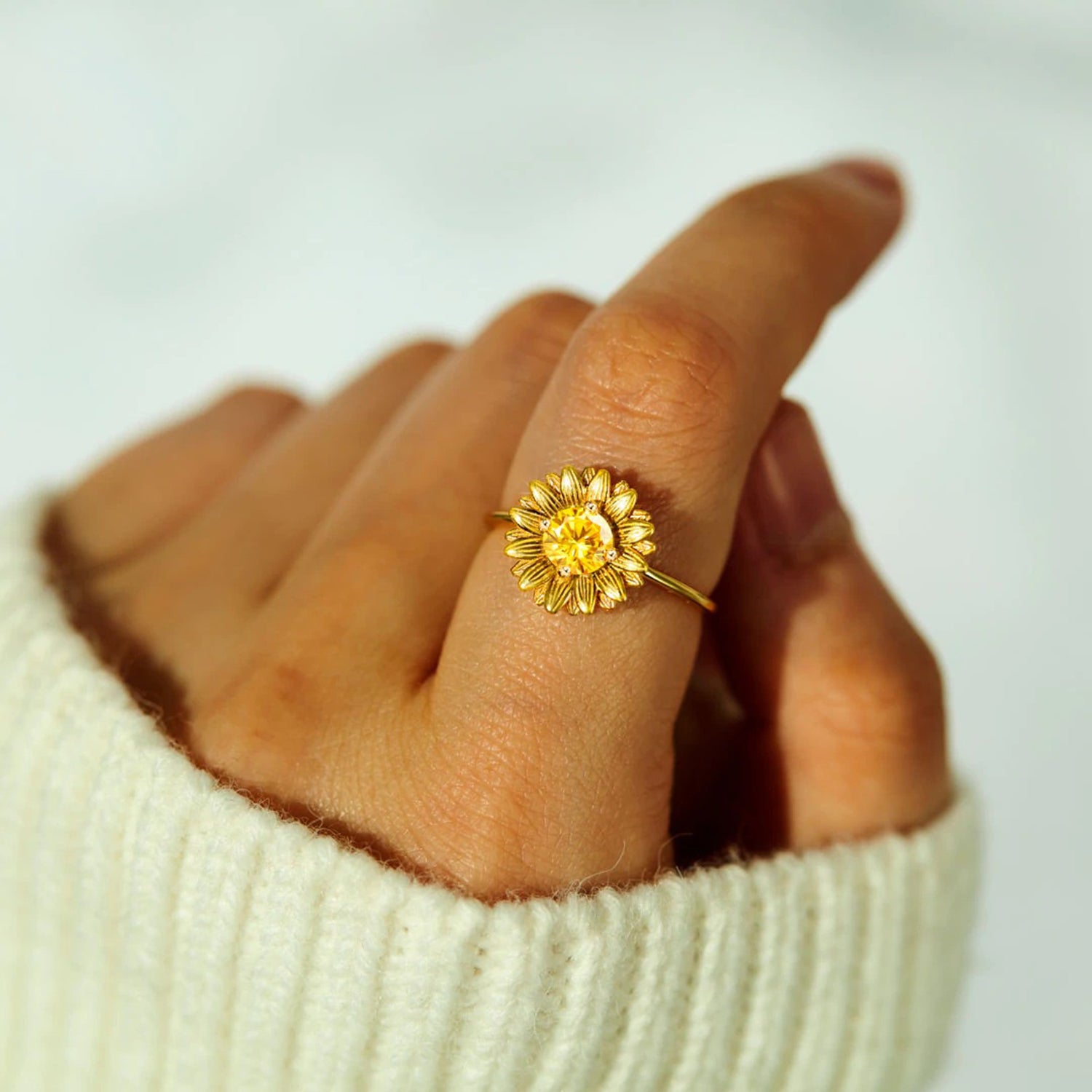 Sunflower Zircon 925 Sterling Silver Ring-Bijou Crush