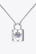 925 Sterling Silver Adored Moissanite Lock Pendant Necklace-Bijou Crush