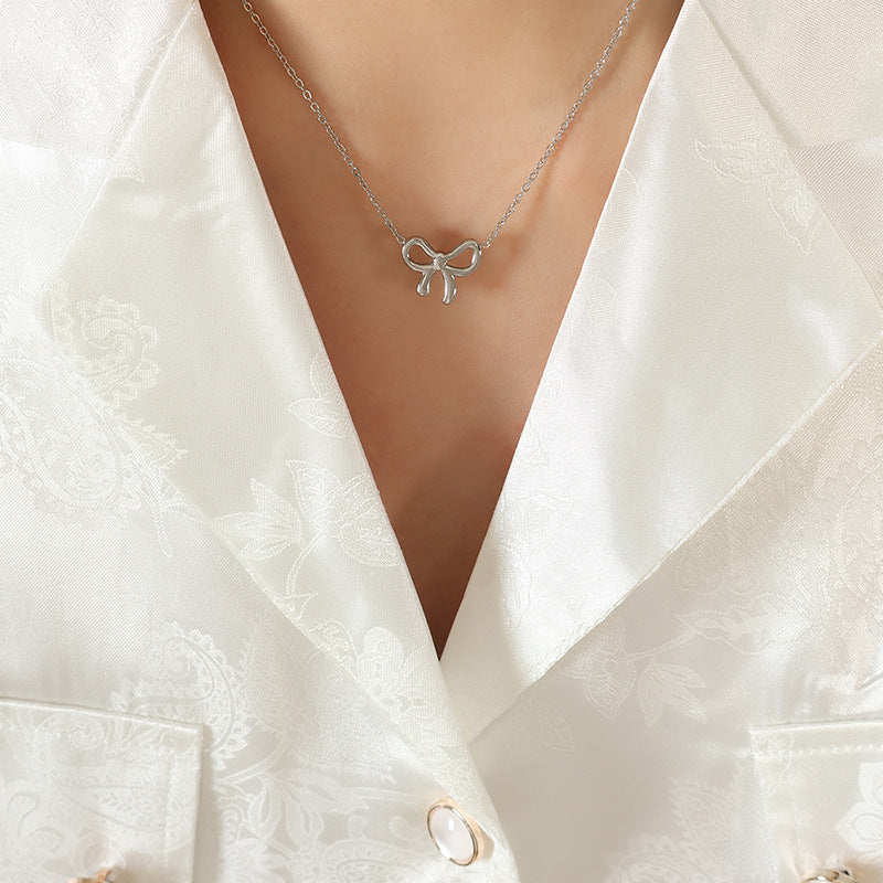 Bow Pendant Necklace - Titanium Steel Vibes-Bijou Crush