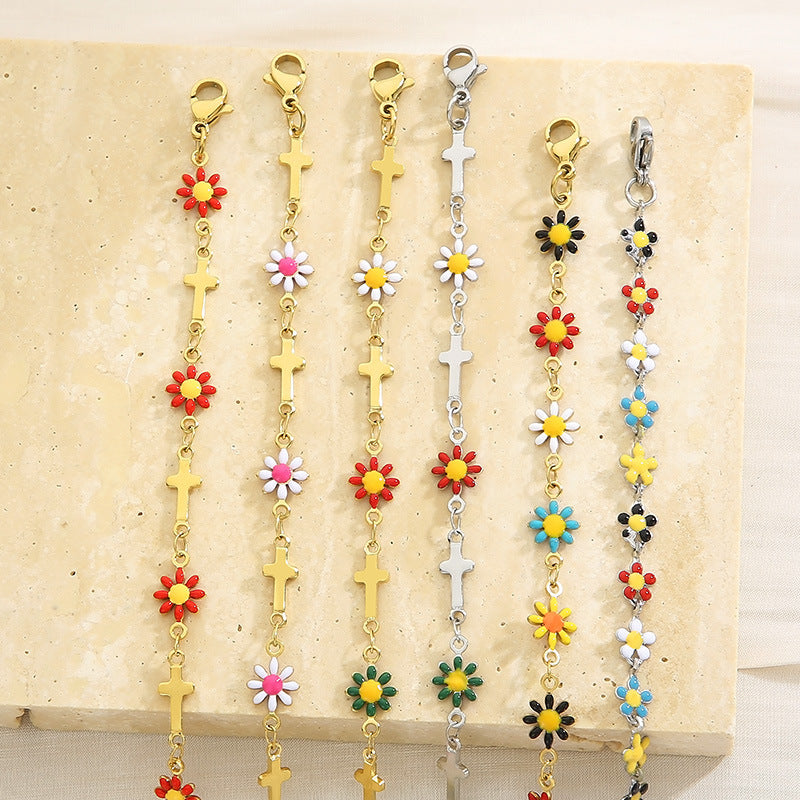 Flower & Cross Stainless Steel Bracelet-Bijou Crush