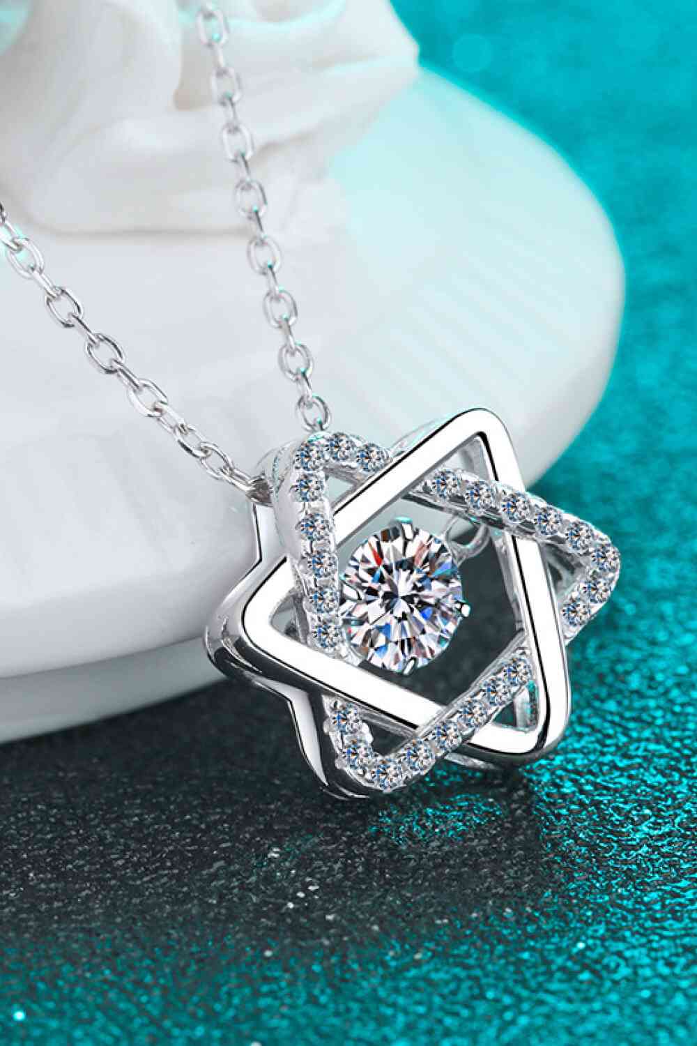 Moissanite Rhodium-Plated Chain-Link Necklace-Bijou Crush