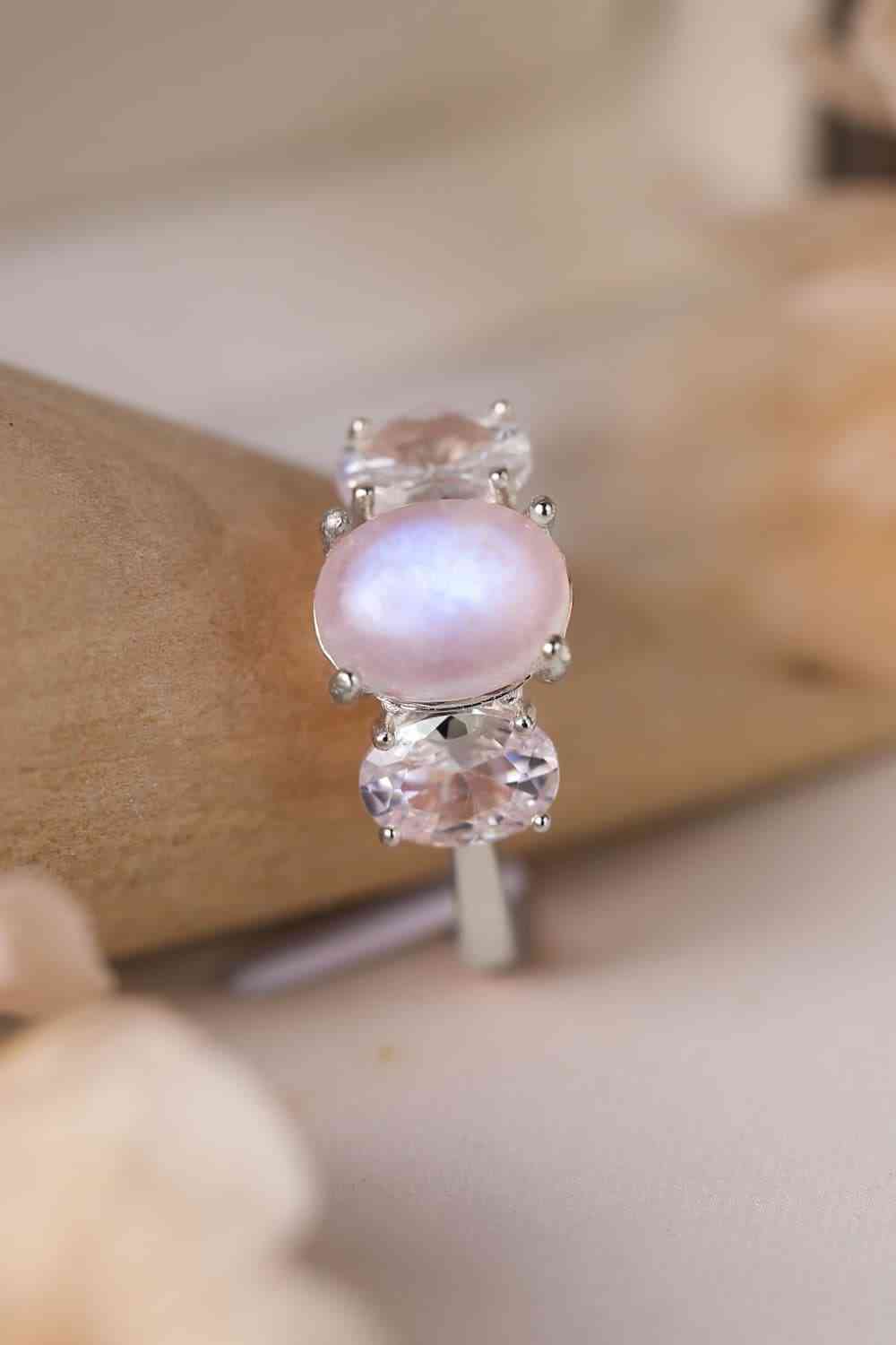 High Quality Natural Moonstone 925 Sterling Silver Three Stone Ring-Bijou Crush