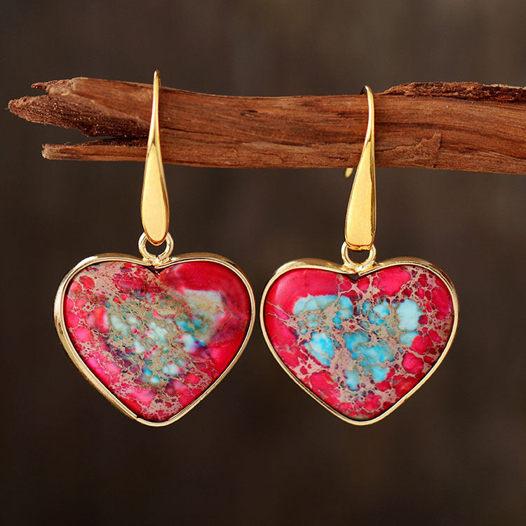 Natural Stone Heart Drop Earrings-Bijou Crush