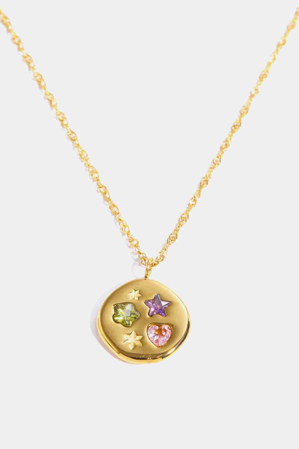Inlaid Zircon Pendant Stainless Steel Necklace-Bijou Crush