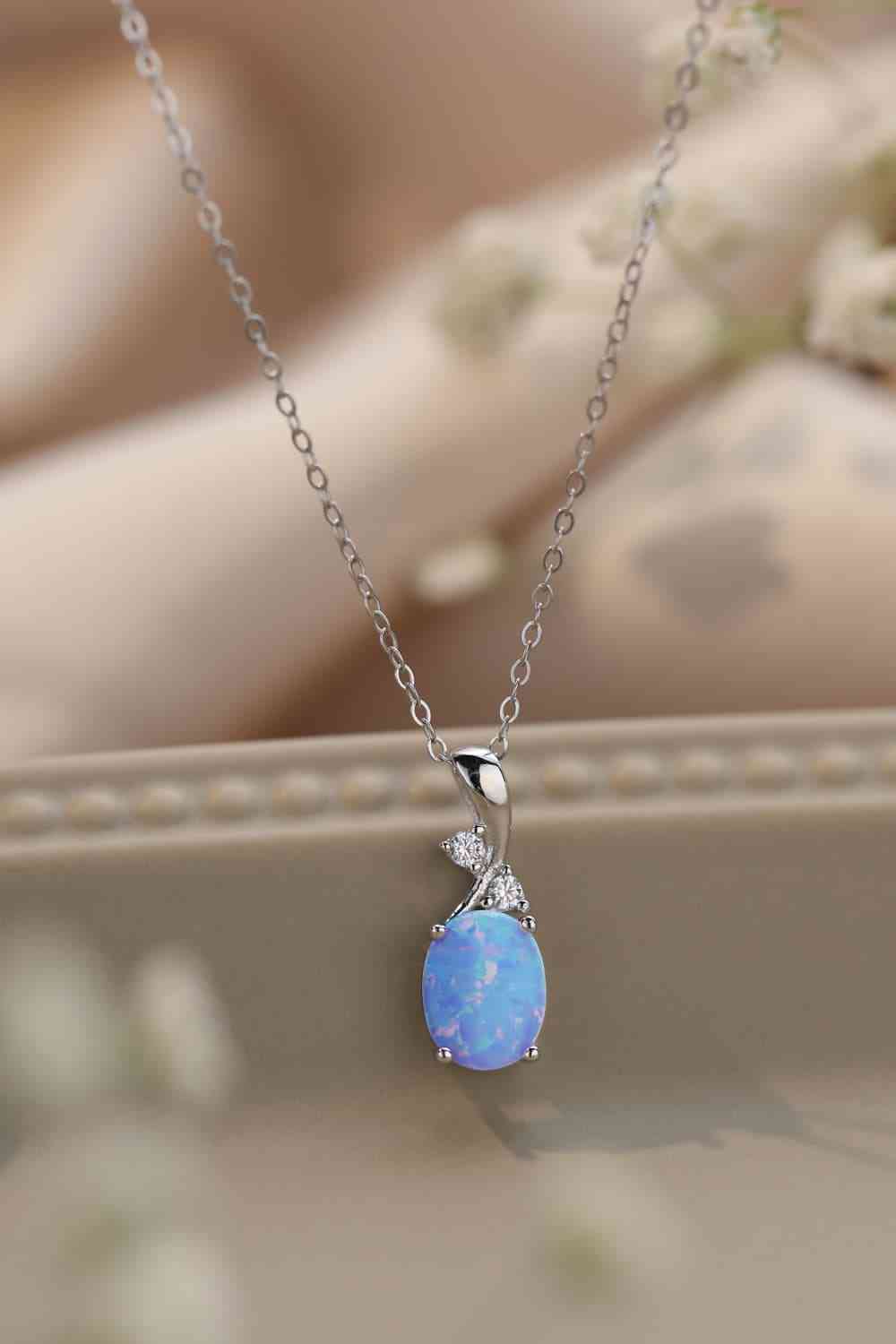 Opal Oval Pendant Chain Necklace-Bijou Crush
